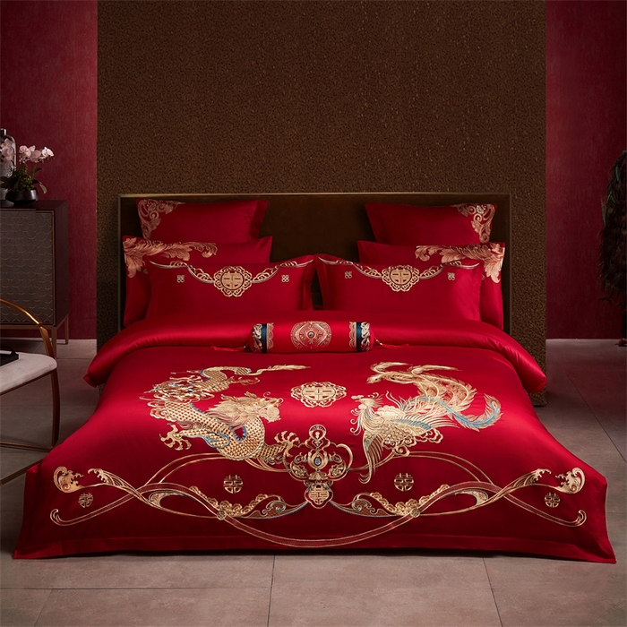 91家纺网 家纺一手货源 找家纺 宏羽纺家纺 2024新款13372纯棉婚庆套件系列 郎情妾意