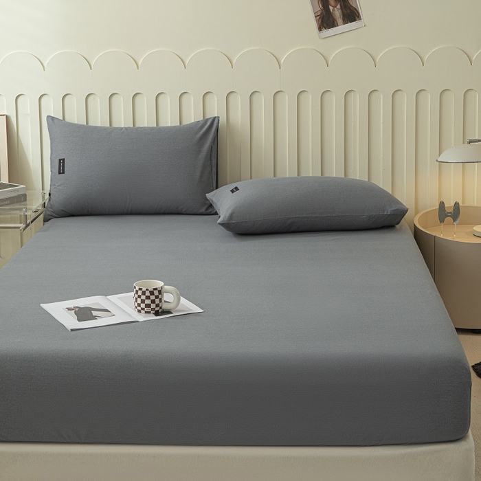 91家纺网 家纺一手货源 找家纺 涵宸家纺 2024新款原棉纯色织标磨毛单品及套件--床笠 单床笠-深灰