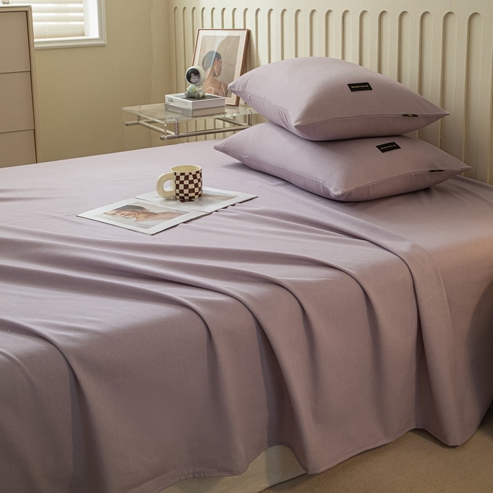 91家纺网 家纺一手货源 找家纺 涵宸家纺 2024新款原棉纯色织标磨毛单品及套件--枕套 单枕套-烟紫