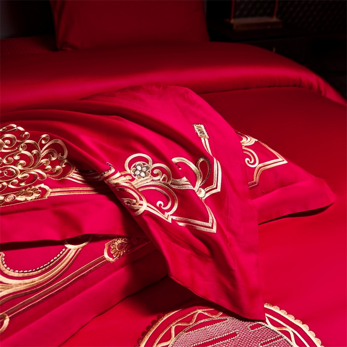 91家纺网 家纺一手货源 找家纺 宏羽纺家纺 2024新款13372纯棉婚庆套件系列 皇家喜事-金