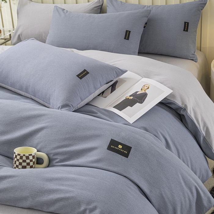 91家纺网 家纺一手货源 找家纺 涵宸家纺 2024新款原棉纯色织标磨毛单品及套件--被套 丈兰+浅灰