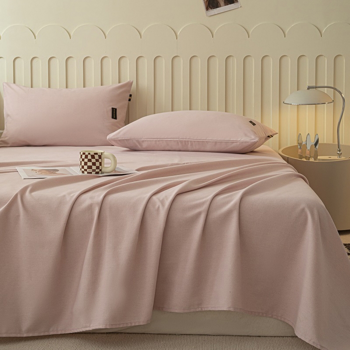 91家纺网 家纺一手货源 找家纺 涵宸家纺 2024新款原棉纯色织标磨毛单品及套件--床单 单床单-浅紫