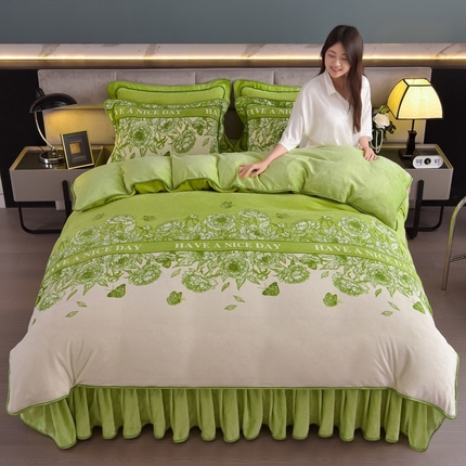 91家纺网 家纺一手货源 找家纺 锦铭源2025年7斤加厚印花牛奶绒四件套水晶法莱金貂绒床裙款 清香四溢