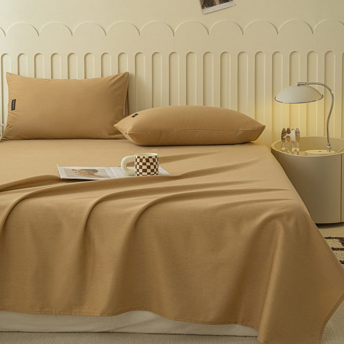 91家纺网 家纺一手货源 找家纺 涵宸家纺 2024新款原棉纯色织标磨毛单品及套件--床单 单床单-咖