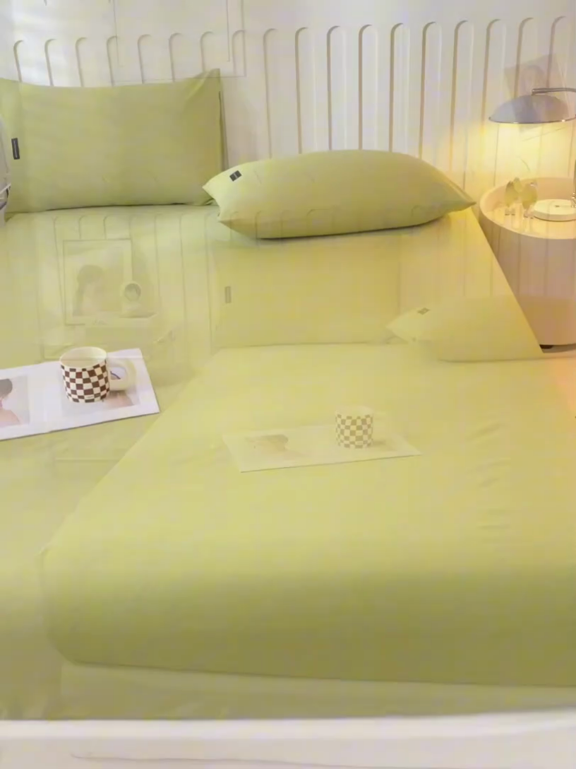 91家纺网 家纺一手货源 找家纺 涵宸家纺 2024新款原棉纯色织标磨毛单品及套件--床笠 单床笠-草绿