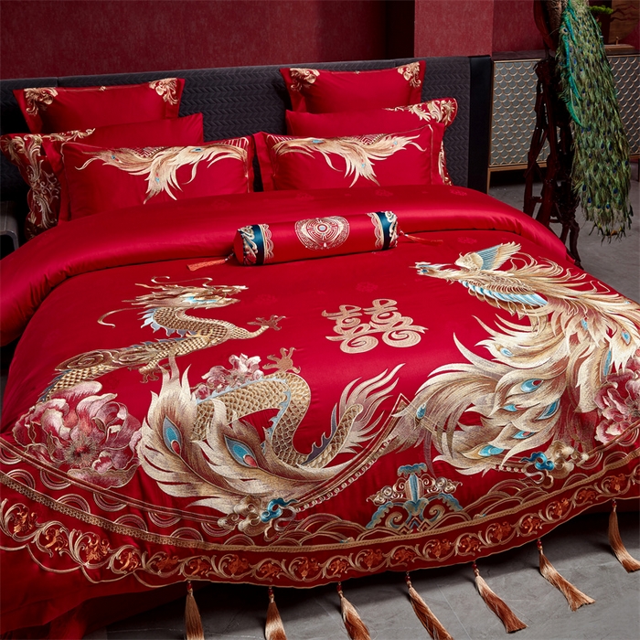 91家纺网 家纺一手货源 找家纺 宏羽纺家纺 2024新款高支高密纯棉提花婚庆套件系列（控价680） 瑞丽龙凤