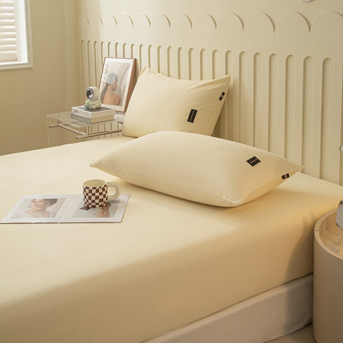 91家纺网 家纺一手货源 找家纺 涵宸家纺 2024新款原棉纯色织标磨毛单品及套件--床笠 单床笠-奶昔白