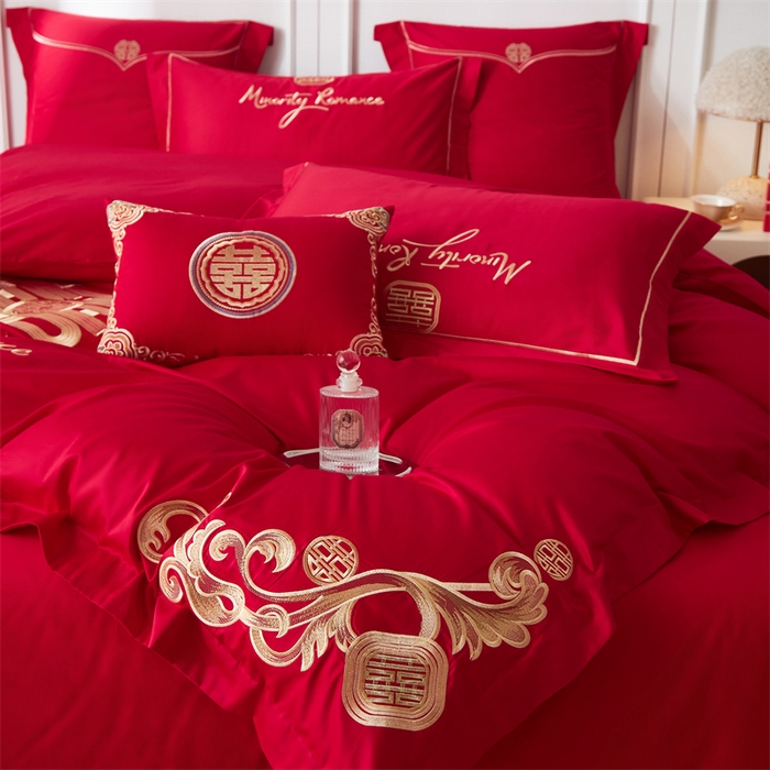 91家纺网 家纺一手货源 找家纺 宏羽纺家纺 2024新款13372纯棉小红书跑量款婚庆套件系列 喜事登门