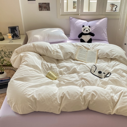 91家纺网 家纺一手货源 找家纺 （总）繁花 2024新款纯色水洗棉素色四件套