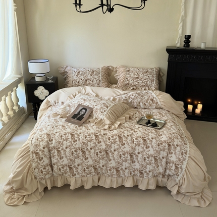 91家纺网 家纺一手货源 找家纺 （总）豪美鑫 2025新款亲肤棉刺韩版花边锦瑟系列四件套