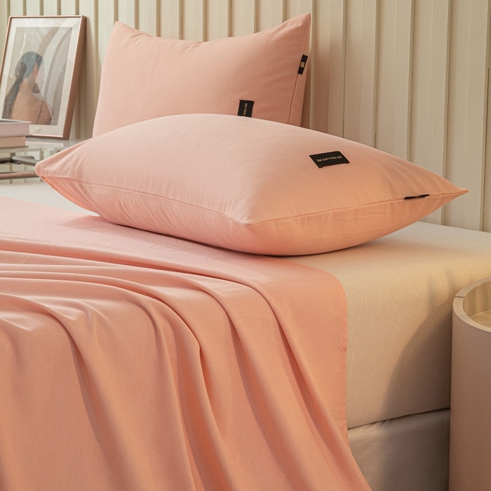 91家纺网 家纺一手货源 找家纺 涵宸家纺 2024新款原棉纯色织标磨毛单品及套件--枕套 单枕套-钻粉