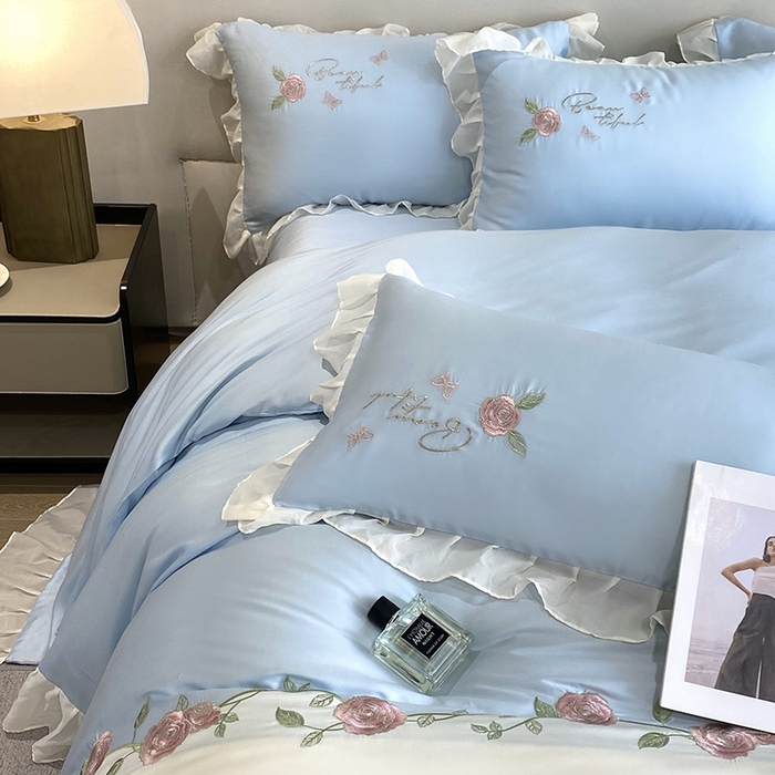 91家纺网 家纺一手货源 找家纺 （总）优悦生活馆 2024新款刺绣款磨毛四件套-假日玫瑰