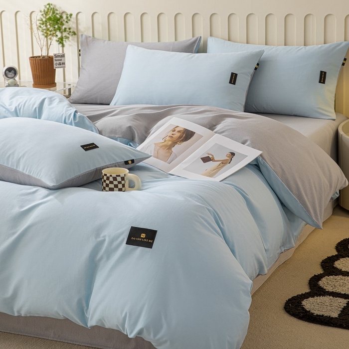 91家纺网 家纺一手货源 找家纺 涵宸家纺 2024新款原棉纯色织标磨毛单品及套件--被套 兰+浅灰