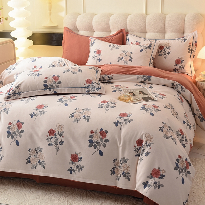 91家纺网 家纺一手货源 找家纺 帛美家纺 2024新款加厚纯棉全棉磨毛印花四件套 繁花香见