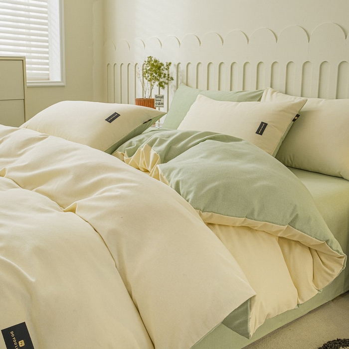 91家纺网 家纺一手货源 找家纺 涵宸家纺 2024新款原棉纯色织标磨毛单品及套件--被套 奶昔白+豆绿