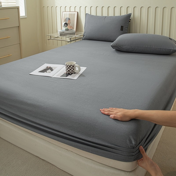 91家纺网 家纺一手货源 找家纺 涵宸家纺 2024新款原棉纯色织标磨毛单品及套件--床笠 单床笠-深灰