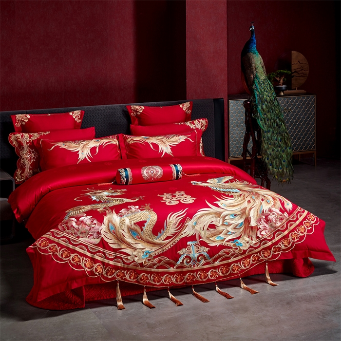 91家纺网 家纺一手货源 找家纺 宏羽纺家纺 2024新款高支高密纯棉提花婚庆套件系列（控价680） 瑞丽龙凤