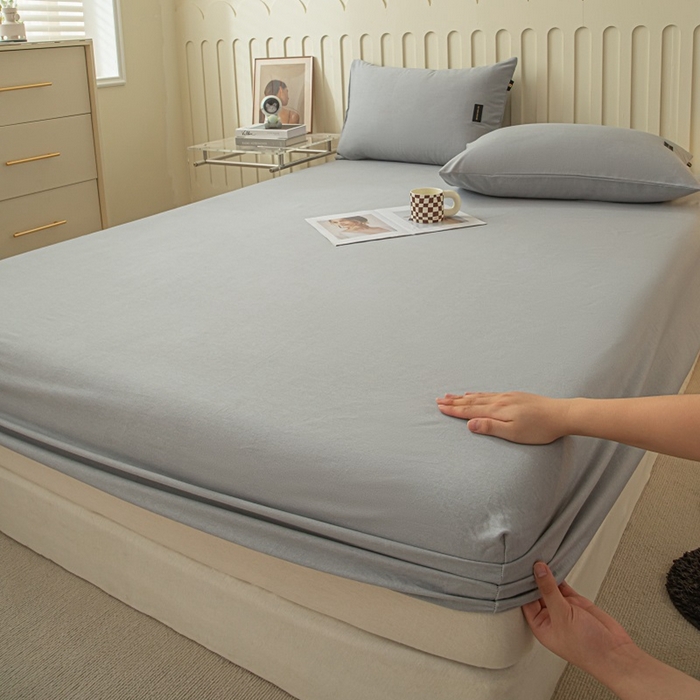 91家纺网 家纺一手货源 找家纺 涵宸家纺 2024新款原棉纯色织标磨毛单品及套件--床笠 单床笠-浅灰