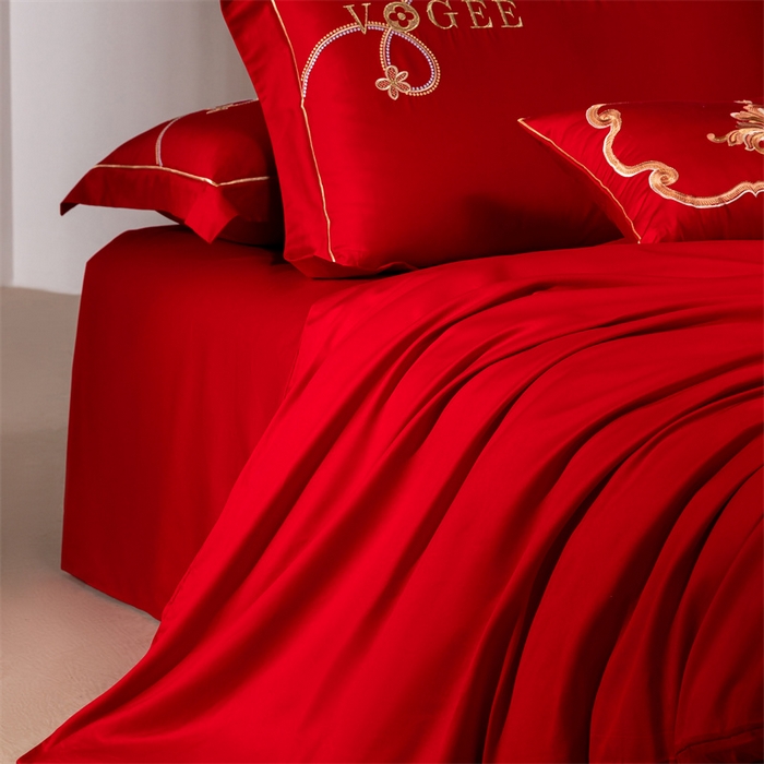 91家纺网 家纺一手货源 找家纺 宏羽纺家纺 2024新款13372纯棉小红书跑量款婚庆套件系列 亦蝶-中国红