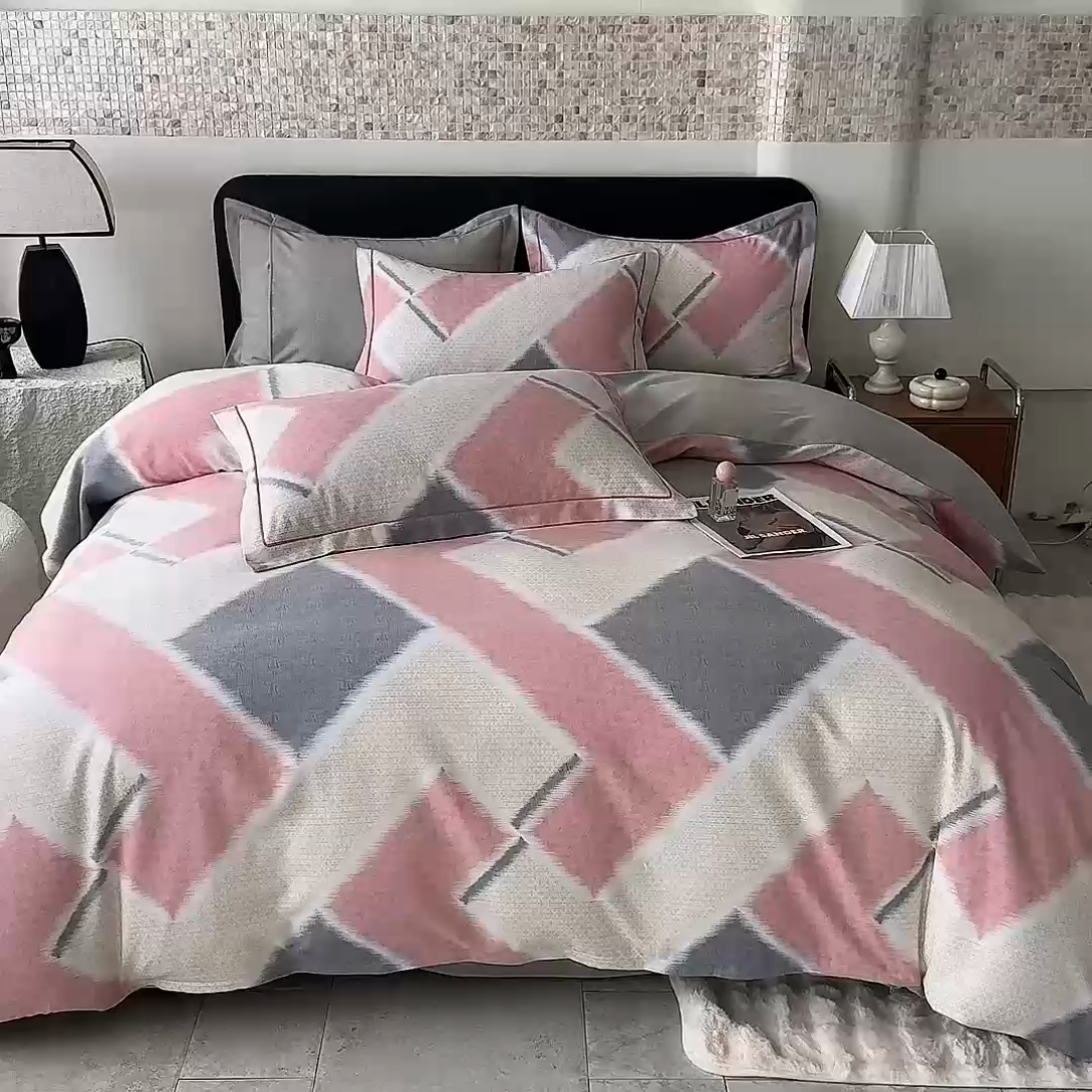 91家纺网 家纺一手货源 找家纺 帛美家纺 2024新款加厚纯棉全棉磨毛印花四件套 哈勃