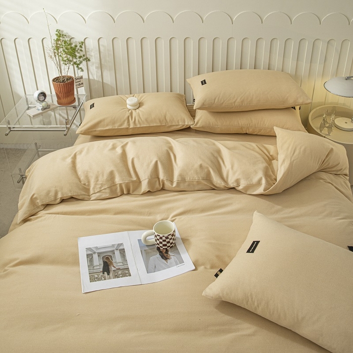 91家纺网 家纺一手货源 找家纺 涵宸家纺 2024新款原棉纯色织标磨毛单品及套件--四件套 奶咖