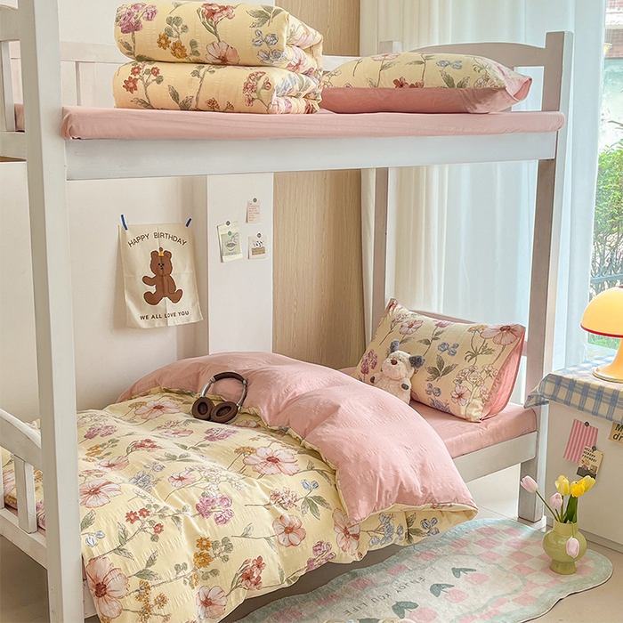 91家纺网 家纺一手货源 找家纺 安哆啦家纺 2024新款A类有氧泡泡纱云纱棉学生季宿舍床三四件套 秘境花园