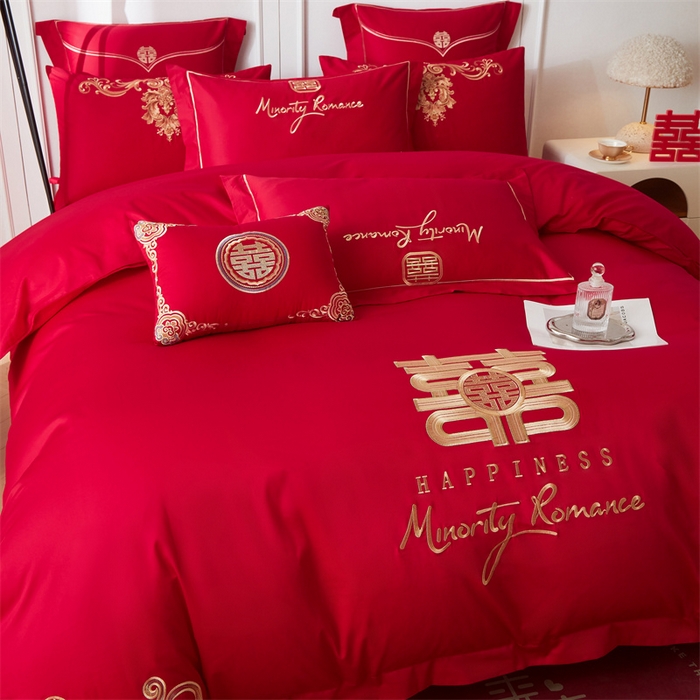 91家纺网 家纺一手货源 找家纺 宏羽纺家纺 2024新款13372纯棉小红书跑量款婚庆套件系列 喜事登门