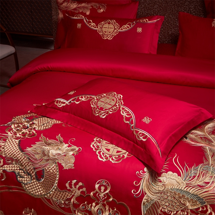 91家纺网 家纺一手货源 找家纺 宏羽纺家纺 2024新款13372纯棉婚庆套件系列 郎情妾意