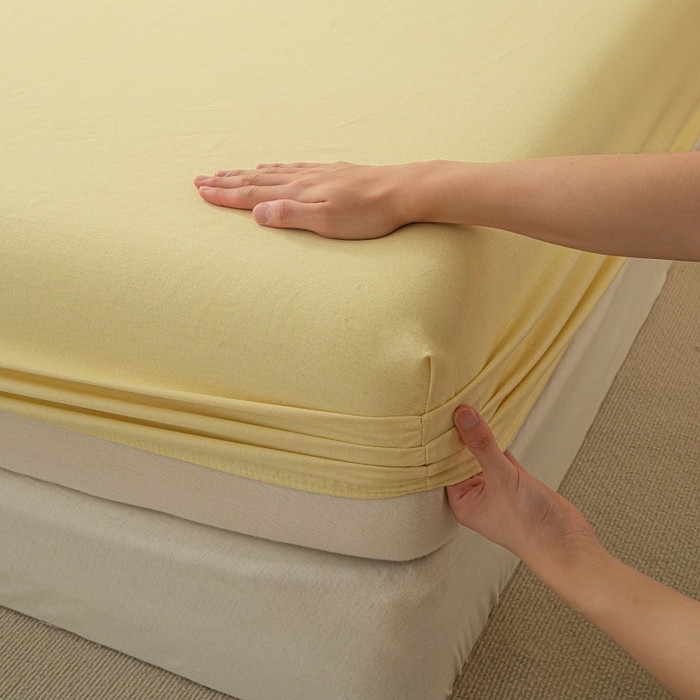 91家纺网 家纺一手货源 找家纺 涵宸家纺 2024新款原棉纯色织标磨毛单品及套件--床笠 单床笠-奶黄