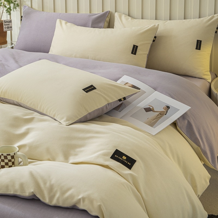 91家纺网 家纺一手货源 找家纺 涵宸家纺 2024新款原棉纯色织标磨毛单品及套件--被套 奶昔白+烟紫