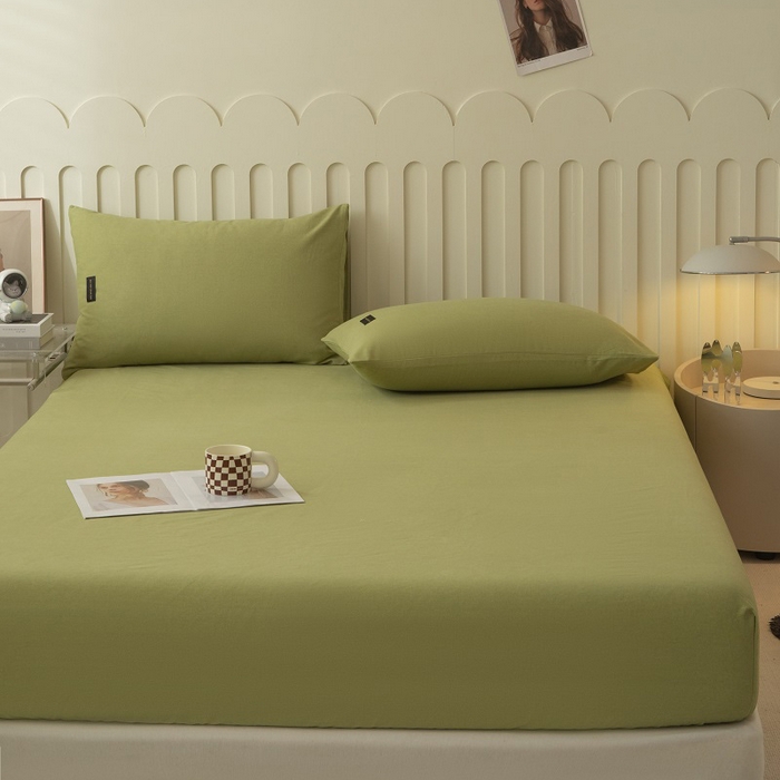 91家纺网 家纺一手货源 找家纺 涵宸家纺 2024新款原棉纯色织标磨毛单品及套件--床笠 单床笠-草绿