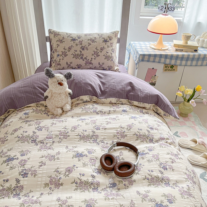 91家纺网 家纺一手货源 找家纺 安哆啦家纺 2024新款A类有氧泡泡纱云纱棉学生季宿舍床三四件套 花园兔