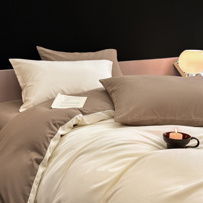 91家纺网 家纺一手货源 找家纺 柠馨 2024新款全棉磨毛纯色四件套-赫尔墨斯系列 1奶白+拿铁