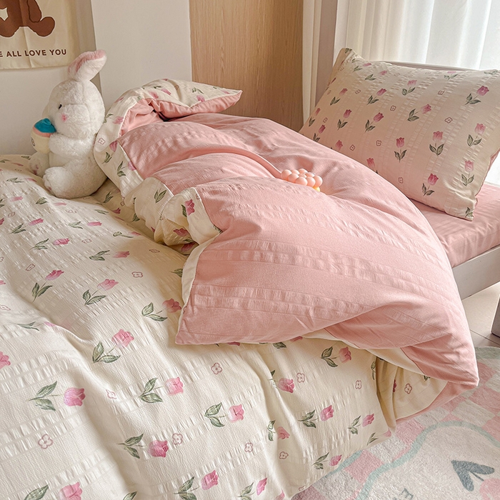 91家纺网 家纺一手货源 找家纺 安哆啦家纺 2024新款A类有氧泡泡纱云纱棉学生季宿舍床三四件套 花香