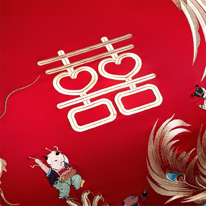 91家纺网 家纺一手货源 找家纺 宏羽纺家纺 2024新款13372纯棉婚庆套件系列 龙凤呈禧