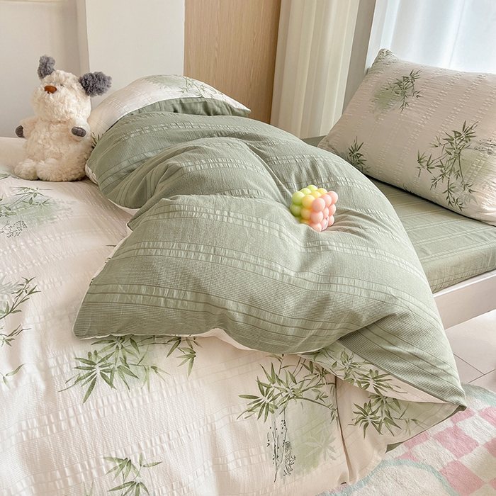 91家纺网 家纺一手货源 找家纺 安哆啦家纺 2024新款A类有氧泡泡纱云纱棉学生季宿舍床三四件套 有竹