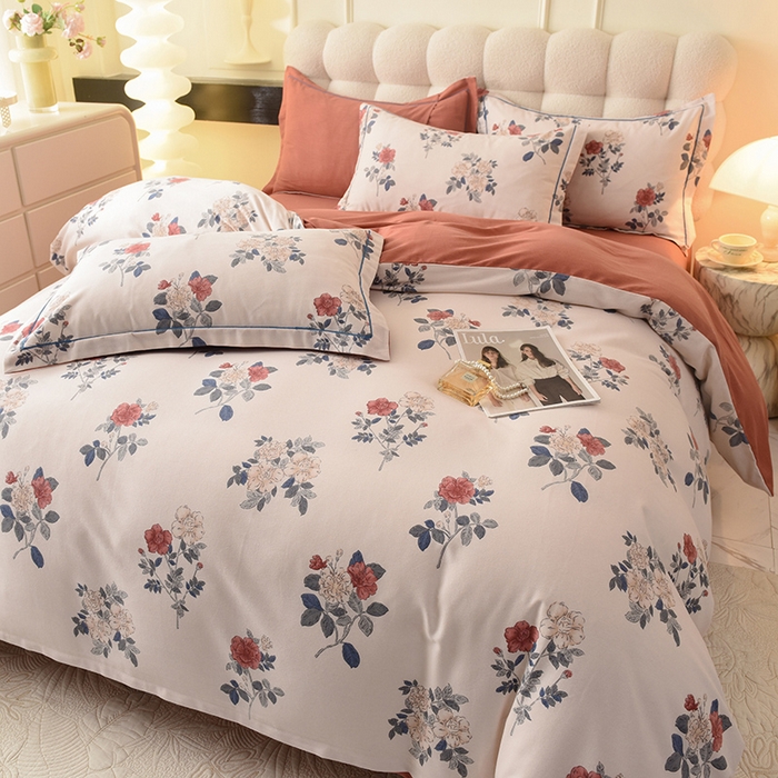 91家纺网 家纺一手货源 找家纺 帛美家纺 2024新款加厚纯棉全棉磨毛印花四件套 繁花香见