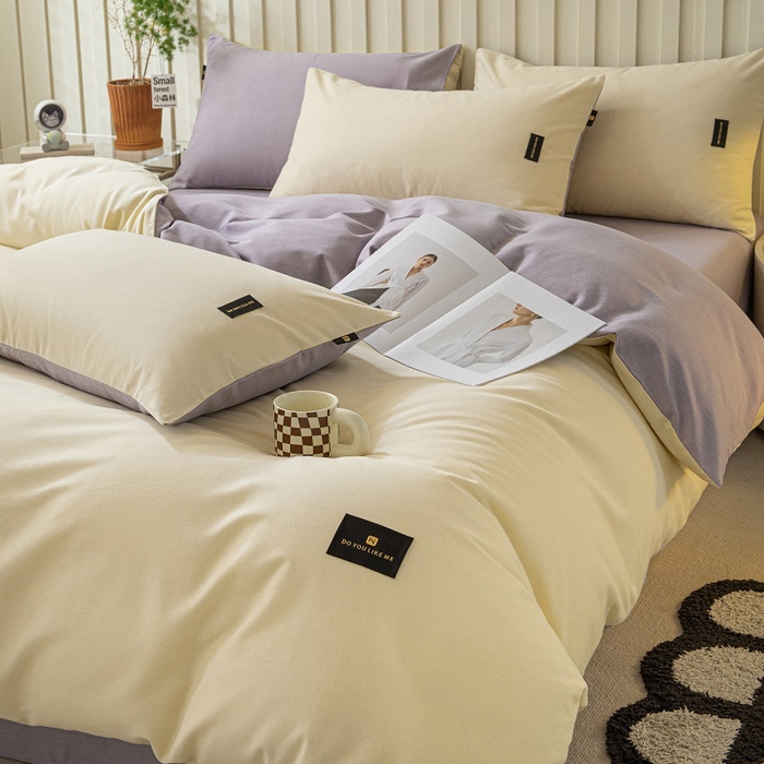 91家纺网 家纺一手货源 找家纺 涵宸家纺 2024新款原棉纯色织标磨毛单品及套件--被套 奶昔白+烟紫