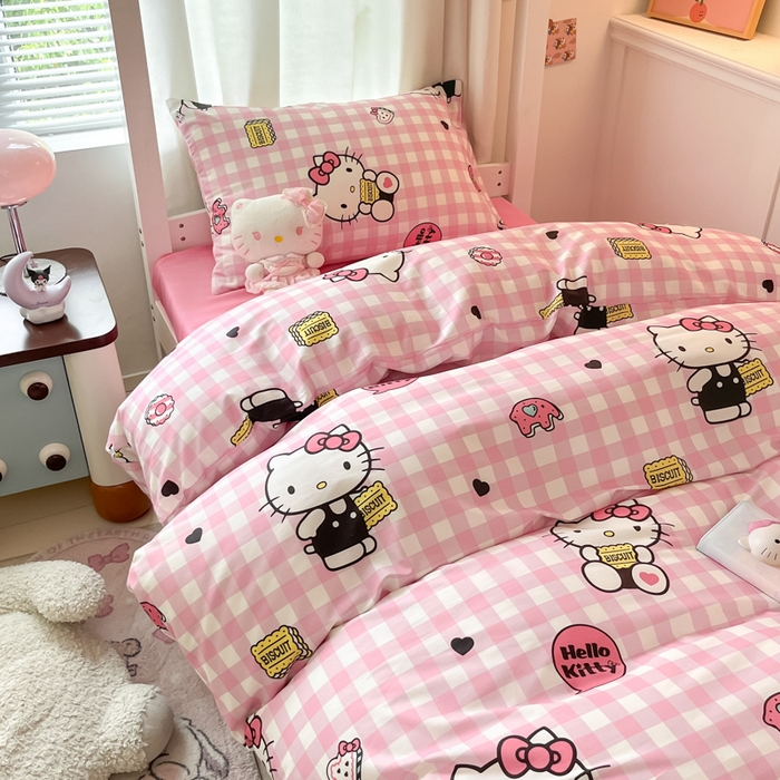 91家纺网 家纺一手货源 找家纺 桃子家居 2024新款三丽鸥授权纯棉少女印花系列学生三件套四件套 棉三丽鸥-饼干Kitty