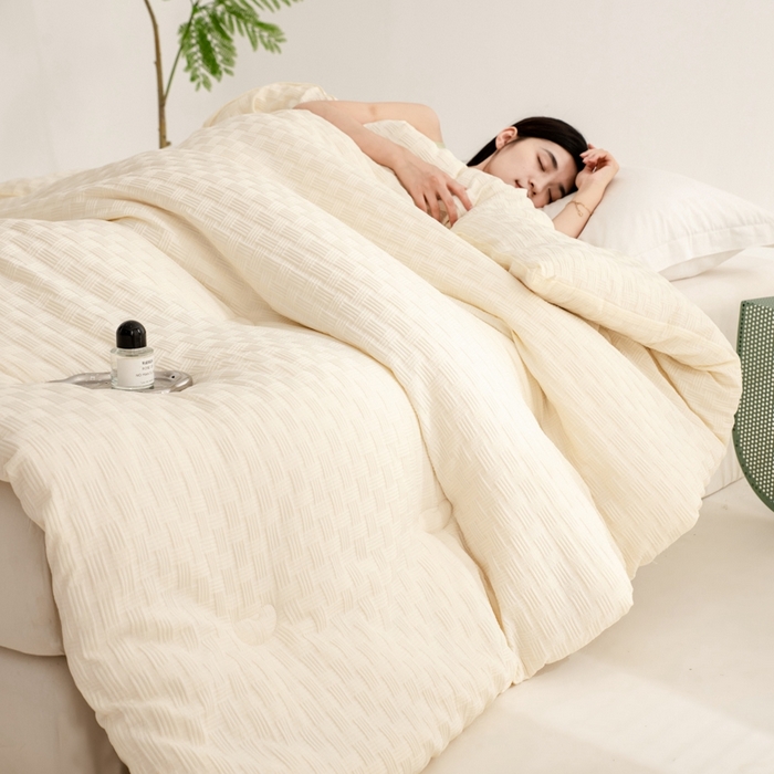 91家纺网 家纺一手货源 找家纺 雅蔓依家纺 2025新款7A抗菌大豆被轻奢针织提花华夫格大豆冬被 7A抗菌-芝士黄