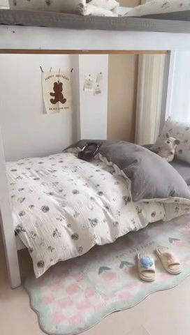 91家纺网 家纺一手货源 找家纺 安哆啦家纺 2024新款A类有氧泡泡纱云纱棉学生季宿舍床三四件套 黑玫瑰