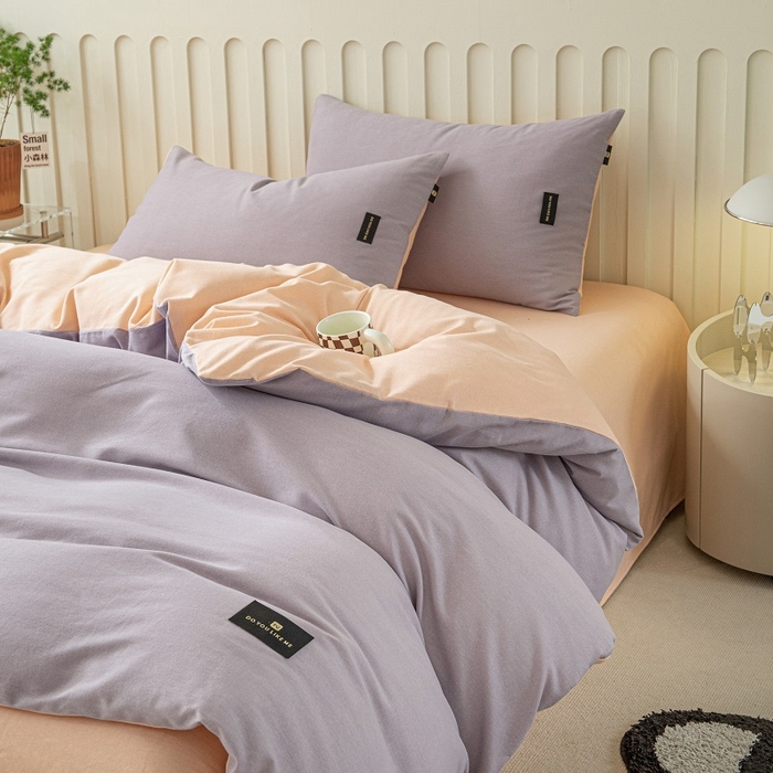 91家纺网 家纺一手货源 找家纺 涵宸家纺 2024新款原棉纯色织标磨毛单品及套件--被套 烟紫+粉