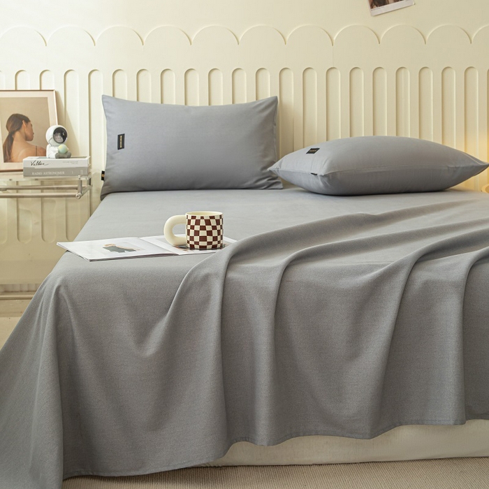 91家纺网 家纺一手货源 找家纺 涵宸家纺 2024新款原棉纯色织标磨毛单品及套件--床单 单床单-中灰