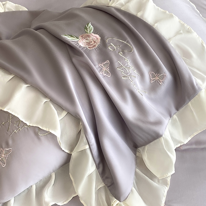 91家纺网 家纺一手货源 找家纺 优悦生活馆 2024新款刺绣款磨毛四件套-假日玫瑰 假日玫瑰-紫