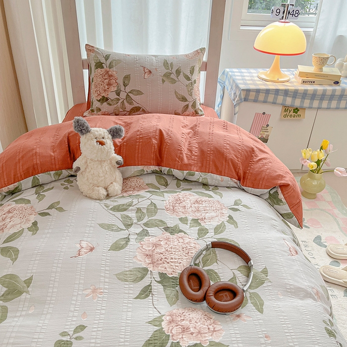 91家纺网 家纺一手货源 找家纺 安哆啦家纺 2024新款A类有氧泡泡纱云纱棉学生季宿舍床三四件套 花烂漫