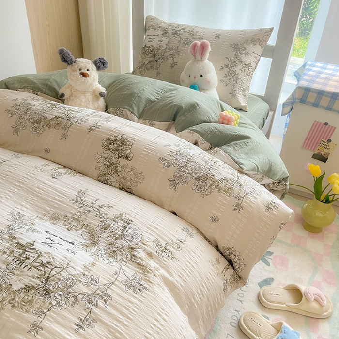 91家纺网 家纺一手货源 找家纺 安哆啦家纺 2024新款A类有氧泡泡纱云纱棉学生季宿舍床三四件套 山水间