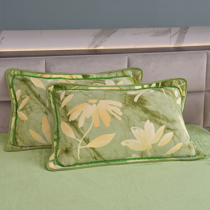 91家纺网 家纺一手货源 找家纺 锦铭源2025年7斤加厚印花牛奶绒四件套水晶法莱金貂绒床裙款 清雅