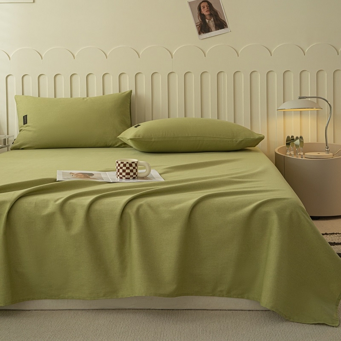 91家纺网 家纺一手货源 找家纺 涵宸家纺 2024新款原棉纯色织标磨毛单品及套件--床单 单床单-草绿