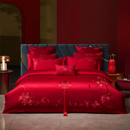 91家纺网 家纺一手货源 找家纺 （总）宏羽纺家纺 2024新款13372纯棉小红书跑量款婚庆套件系列