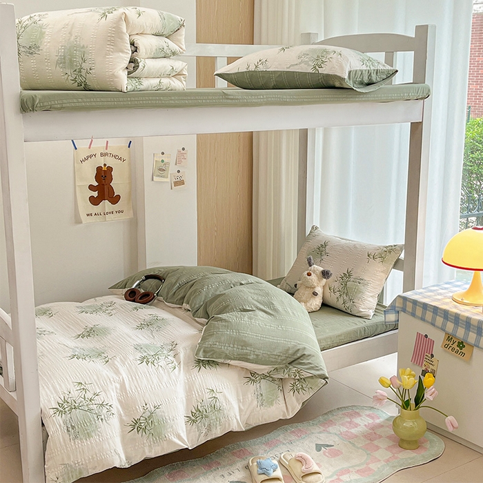 91家纺网 家纺一手货源 找家纺 安哆啦家纺 2024新款A类有氧泡泡纱云纱棉学生季宿舍床三四件套 有竹